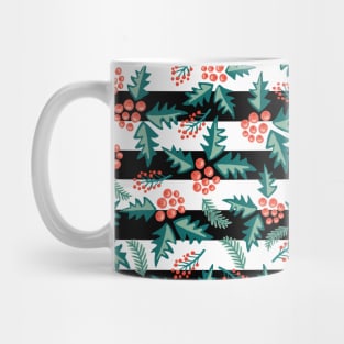 Mistletoes on black and white stripes Mug